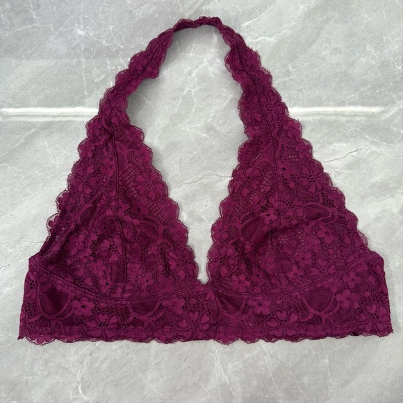 Free People Other - Women’s Intimately Free People Floral Lace Halter V-Neck Bralette Adjustable XL